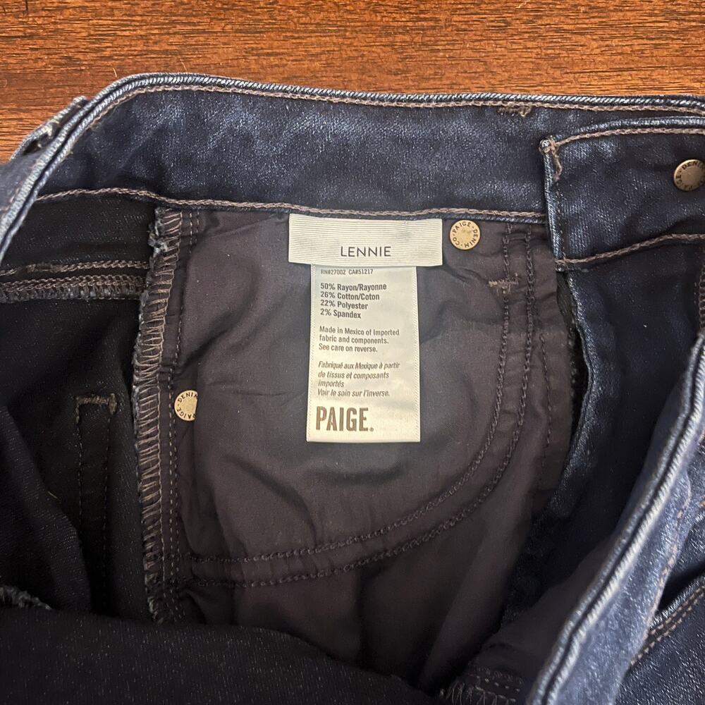 Paige Wide Leg Jeans Lennie High Rise Cropped Stretch Denim Blue Size 25 - Picture 9 of 13